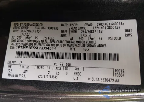 2020 Ford F-150 Xlt from USA, damaged, VIN 1FTMF1E55LKD34544